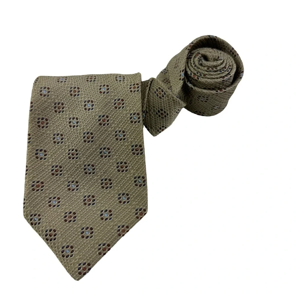 KENZO Homme Brown w/ Rust & Blue Design Silk Tie‎ Mens Size 3.5
